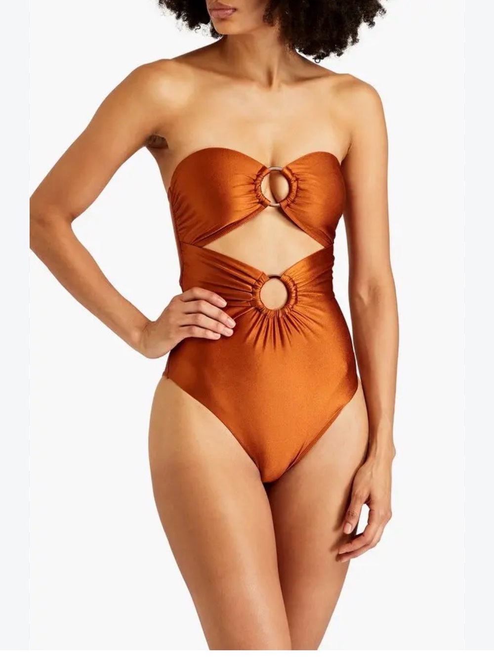 Zimmermann Copper-Tone Strapless Cutout One-Piece Swimsuit us 6-8